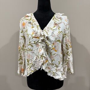 O'Neill Floral Ruffle Blouse - Cream and Green